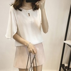 soleil 牡丹珍珠點綴短袖雪紡上衣