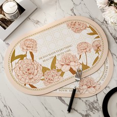 Badara 女性花卉防汙防水餐墊, 45 x 30 cm, 2個, 玫瑰色