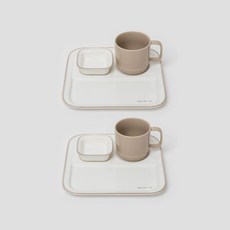 쓰임 런데이 브런치 2p 세트, 2세트, 스낵접시 2p + 머그 2p + 스낵볼 2p, 웜그레이