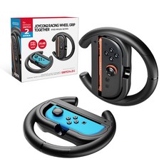 조이트론 닌텐도 스위치 공용 조이콘2 레이싱 휠 그립 투게더 2p 세트, 블랙, 1개, SW2-GRIP05