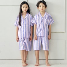 PINGCOCO 兒童學生條紋短袖睡衣 上下套裝