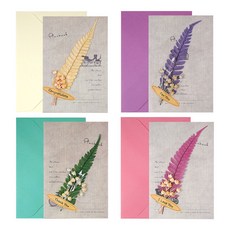 moong9 真實乾燥花感謝卡4種套組, 象牙白, 粉紅色, 綠色, 紫色, 1套