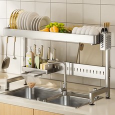 不鏽鋼碗盤瀝水架全套 L, 1個, 不鏽鋼, 2層