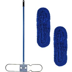 WORLDCLEAN 超細纖維 里斯金拖把布 60公分 2入 + 里斯金平板拖把桿, 藍色, 1組