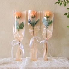 센트바스켓 비누꽃 쁘띠 장미 한송이 꽃다발, 샤벳오렌지, 3개