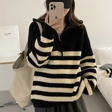 andstyle 女性條紋半拉鍊針織衫 258354