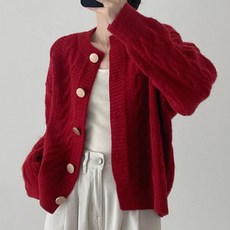 BANYASTORY 女款圓領麻花針織寬鬆版開襟衫 PP167