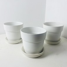 粉彩花盆 3入 + 陶瓷底盤 3入 組, 白色, 1個