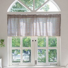 韓國 GNY 條紋流蘇小窗遮光短窗簾, 藍色