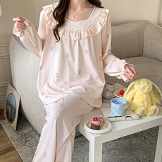 안나앤코 여성용 플로럴 프릴 패턴 긴팔 파자마 상하세트