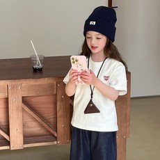 스타빈 여아용 스몰 러브 자수 심플 반팔 티셔츠