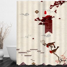 東方風紅鳥插畫浴簾 A_RD_711, 1個