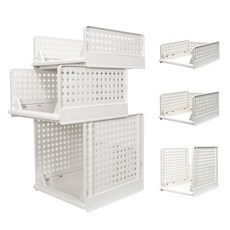 OLIVING 可折疊滑動收納盒 M號 2入+L號 2入+XL號 2入, 白色, 1組