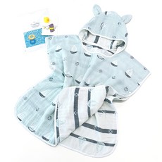 Woojooai 兒童藍色海洋紗布連帽沙灘袍