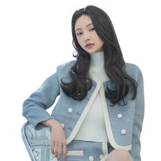 女性手工蕾絲整頂假髮長瀏海韓式層次燙, 自然黑, 1個