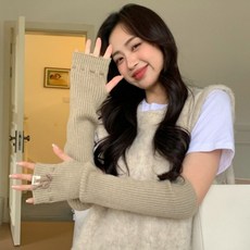 女性長版袖套 保暖針織手套