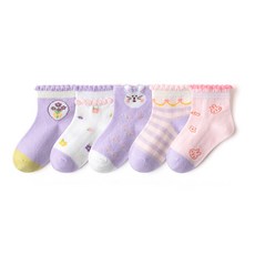 女童花朵兔子圖案細褶造型網眼透氣踝襪 B80 5雙組