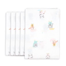 OYBY 棉質印花紗布巾 L號, 白色, 5入