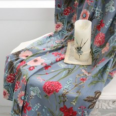 AND COTTON 花床亞麻窗簾別針樣式, 藍色