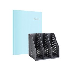 deLi 3折折疊迷你書架 + Linfini 透明文件夾 20p 套組 79003-72411, 黑色（書架）、綠色（透明文件）, 1套