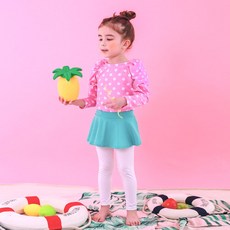 GOING KIDS 童款圓點印花長袖泳衣+長泳褲裙
