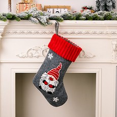 嚴金真 可愛聖誕老人聖誕襪袋, 灰色, 1個