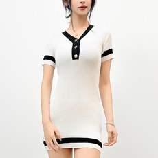 더시럽 여성용 라인 포인트 슬림 니트 미니 원피스