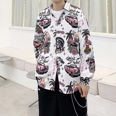 男士多種圖案夏威夷復古長袖襯衫