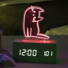 FLaiTO 木頭貓咪氣氛燈 LED桌鐘 楓木色 你看什麼喵, 混合色