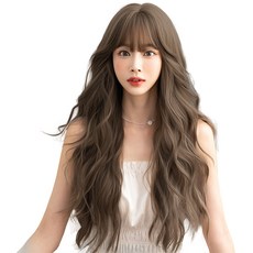 HiYuni 女神波浪長髮全頂假髮 68cm + 假髮網 + 支架組合, 冷棕色, 1個