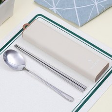 TINNY BLANC STEADY 無噪音便攜式不鏽鋼餐具組, 1套, 湯匙 + 筷子 + 收納盒, 象牙白