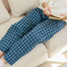 민트코코아 여성용 면체크 9부 파자마 바지