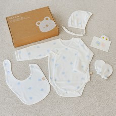 베이비앤아이 유아용 배냇슈트 + 턱받이 + 모자 + 손싸개 선물세트, 01 배미블루, 1세트
