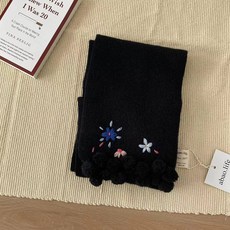 소리달 여성용 사소 자수 플라워 폼폼이 포인트 목도리