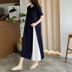 보리맘 반팔 모라 플리츠 롱 임부 원피스 a785