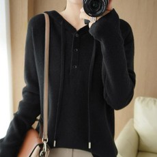 soleil 女款亞沃緹鈕扣連帽針織衫