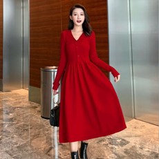 孕婦V領毛衣長袖連身裙