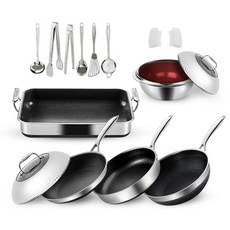 Cookcell 第七代 IH 陶瓷 黑鑽版 套組, 1組, 混色, 28公分平底鍋, 28公分炒鍋, 28公分中華炒鍋, 30公分方形多功能鍋, 22公分鑄鐵鍋, 22公分鍋蓋, 28公分鍋蓋, 6件廚具組