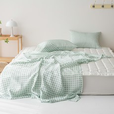 유트러스 풍기인견 체크 냉감 원단 홑이불, 민트 체크