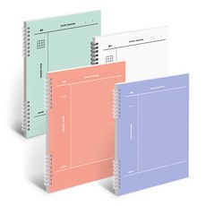 MUNID 5mm方格康奈爾線圈筆記本4入組, 白色, 粉彩綠, 橘色, 靛藍色, 1套