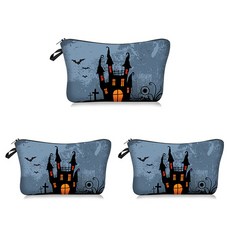萬聖節古宅插圖多功能化妝包 3入
