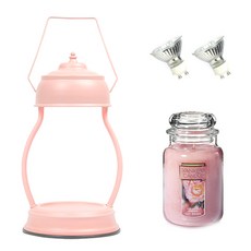 融蠟燈+蠟燭 鮮切玫瑰款+燈泡 2入組, 粉紅色