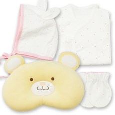 babybear 嬰兒愛心蝴蝶衣 + 手套 + 新生兒軟帽 + 小熊防扁頭枕套組