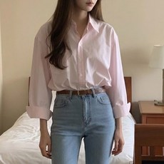 Paradiso 女款春季新品粉色基本款寬鬆版型修飾身形襯衫