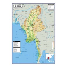 緬甸地形圖 護貝型 78 x 110 cm, 地圖.com