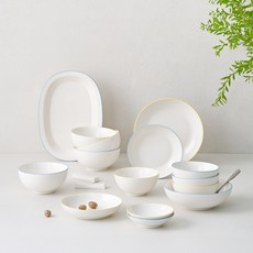 LENANSE Ciel 4人餐具組 19p, 1套, 飯碗 4p + 湯碗 4p + 小菜盤 2p + 中菜盤 2p + 大菜盤 + 多用途碗 + 筷匙架 4p + 橢圓盤, 黃色, 藍色