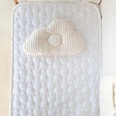 AiRabbit 嬰幼兒人造絲熊熊絎縫加厚雙面床墊 適用Petit Lapin Modo M, 奶油白 + 奶油象牙白, 1個