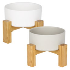 meongzi 2層陶瓷餵食碗組 2入 S號, 灰色, 白色, 1套