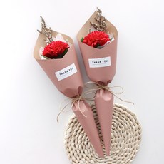 로지스튜디오 조화 드라이플라워 카네이션 한송이 꽃다발 핑크크라프트 2p, 레드