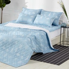 巴黎印花絎縫泡泡紗涼被, 藍色